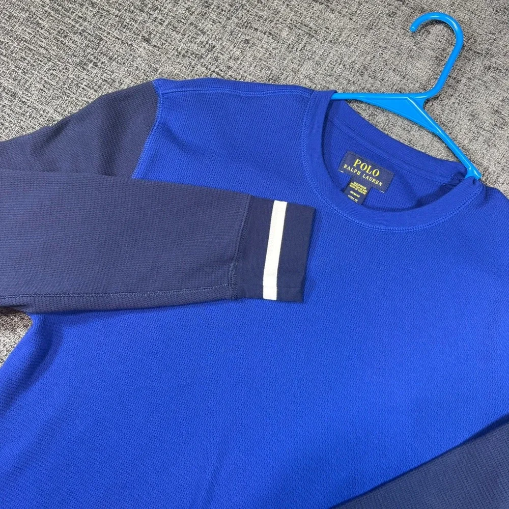 Polo Ralph Lauren Sleepwear Shirt Medium Blue Waffle‎ Knit Long Sleeve PWMLCR